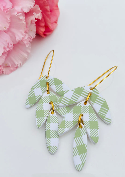 Green Plaid Teardrop Earrings