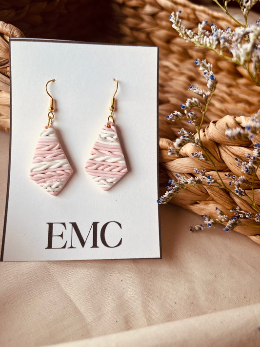 pink and white knit pattern (earring #180)