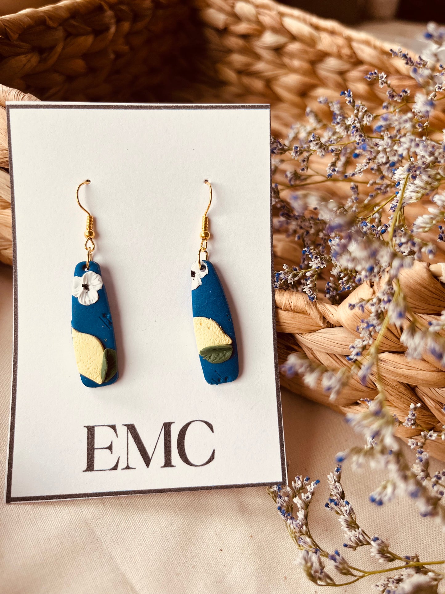 lemons and white flowers (earrings #182)