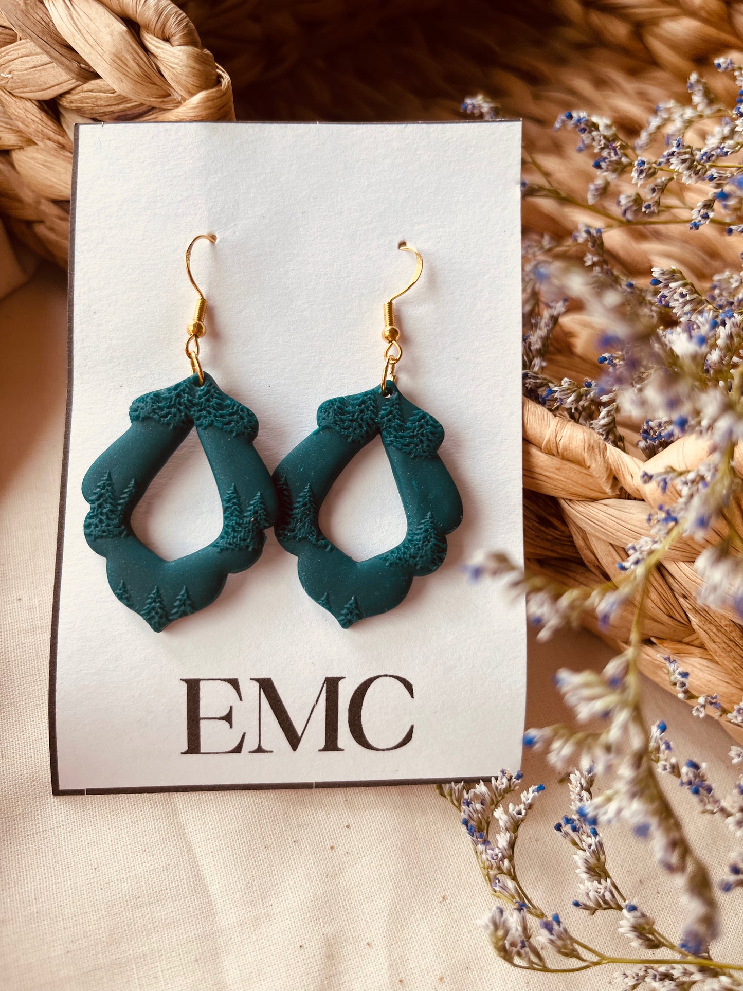 emerald with tree print (earrings #126)