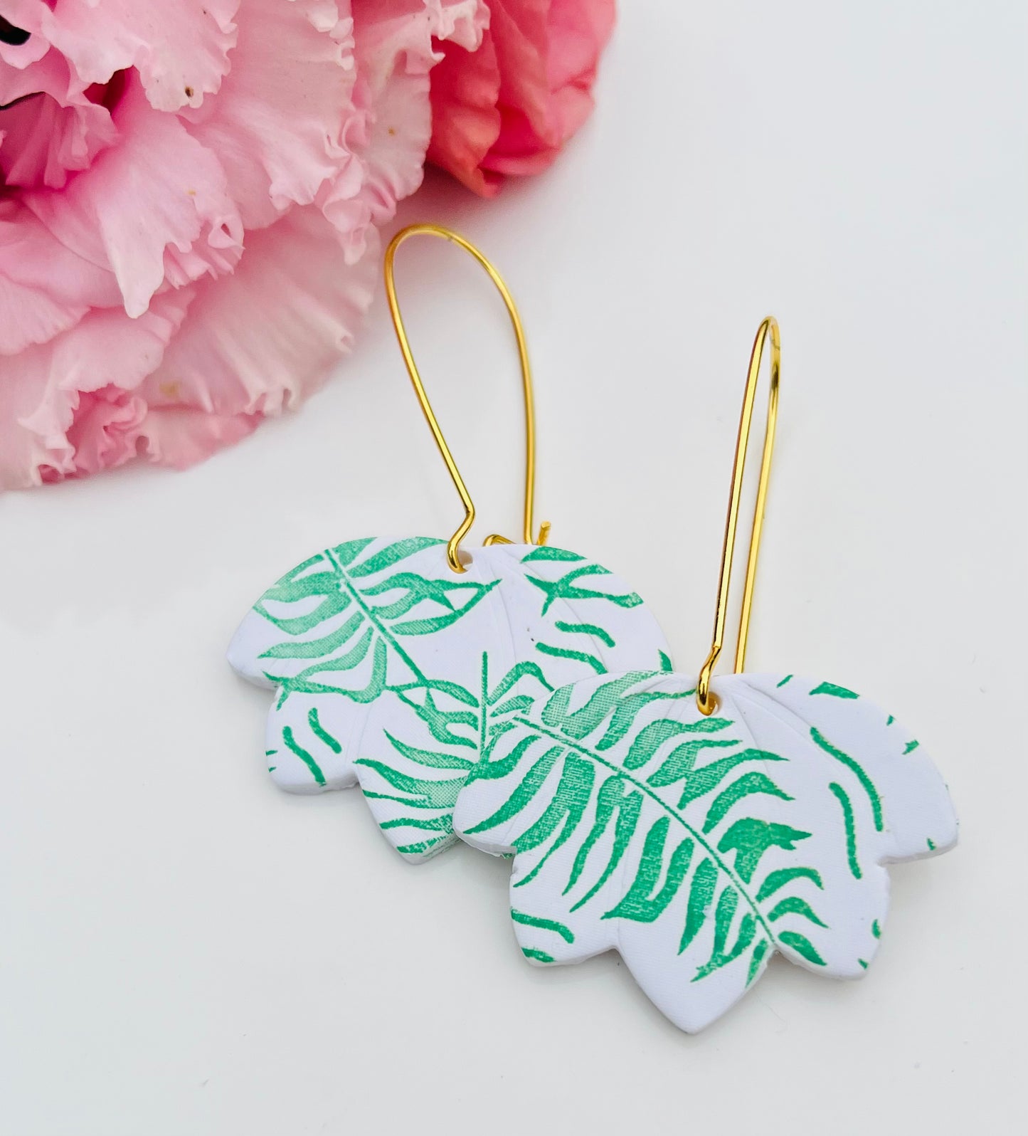 Green Leaves (Lotus shape) polymer clay earring